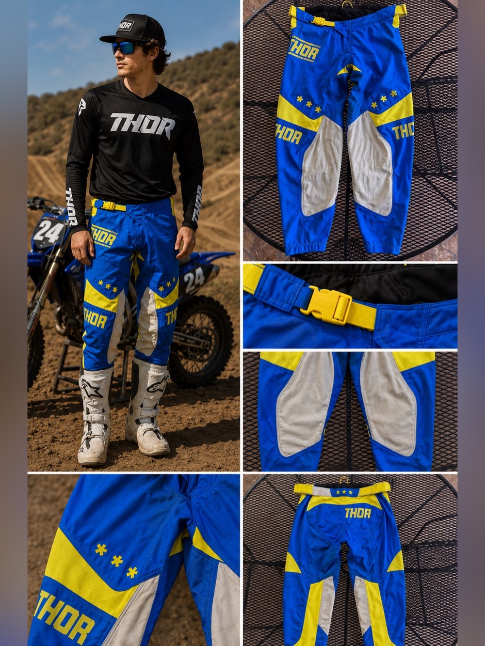Thor Prime Fit Squad MX Motocross Pants Men’s 34 Blue Hi-Vis Yellow Dirt Bike